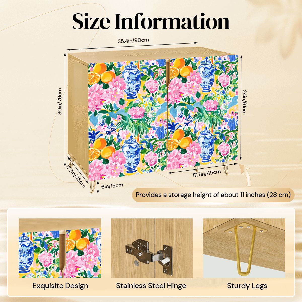 Chinoiserie Citrus Blossom, Ginger Jars Floral Modern Wooden Storage Cabinet - Splash of Color Co.