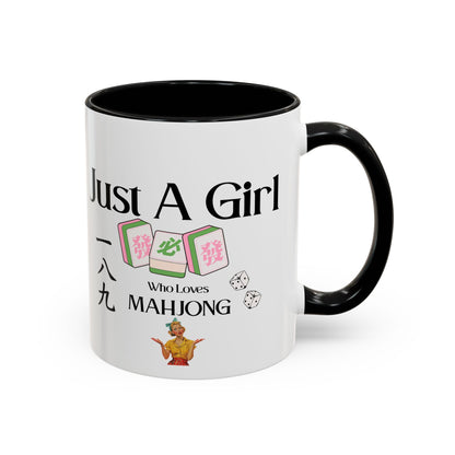 Mahjong Mug - "Just A Girl Who Loves Mahjong" Accent Coffee Mug - Splash of Color Co.