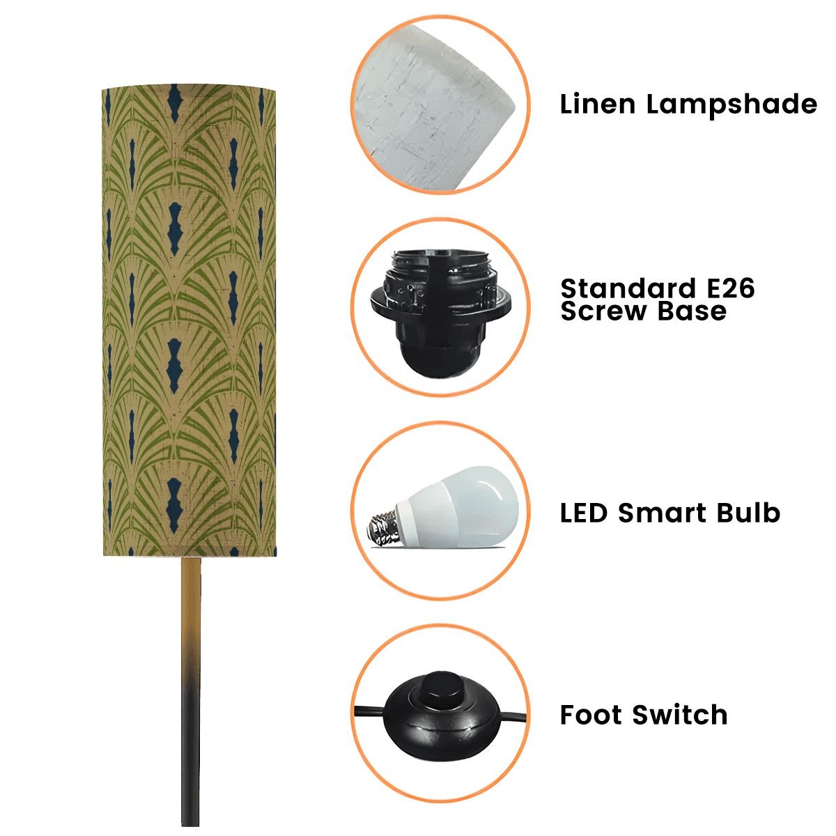 Art Deco Floor Lamp, Army Green Royal Blue Geometric Designed Modern Lighting - Splash of Color Co.