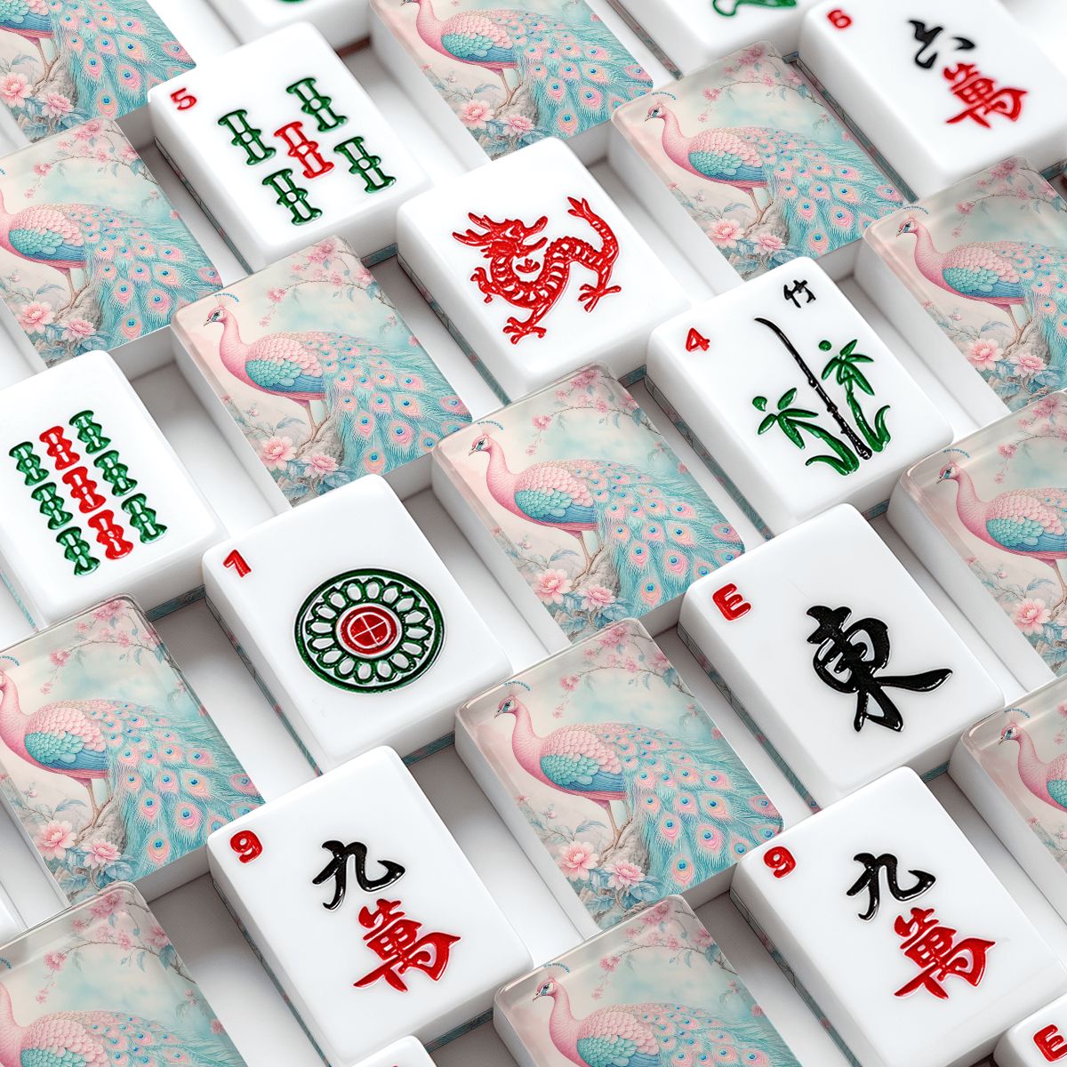 Pretty Pastel Peacock Chinoiserie Cherry Blossom American Mahjong Tiles And Carry Case Bundle - Splash of Color Co.