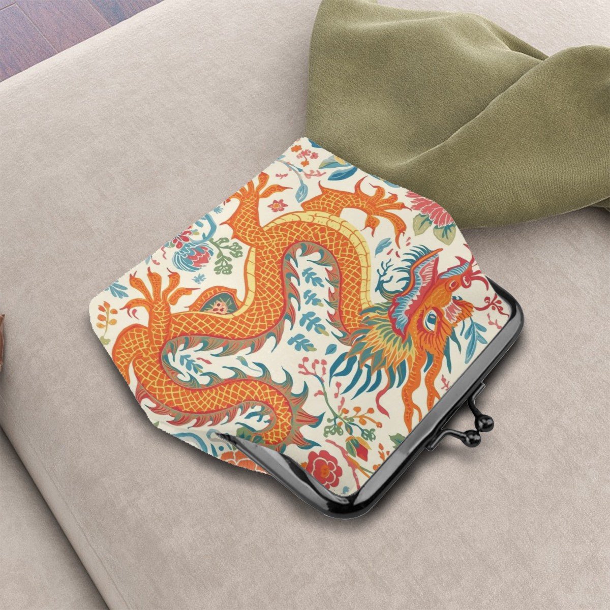 Majestic Dragon Floral Women's Leather Kiss Lock Coin Purse - Splash of Color Co.