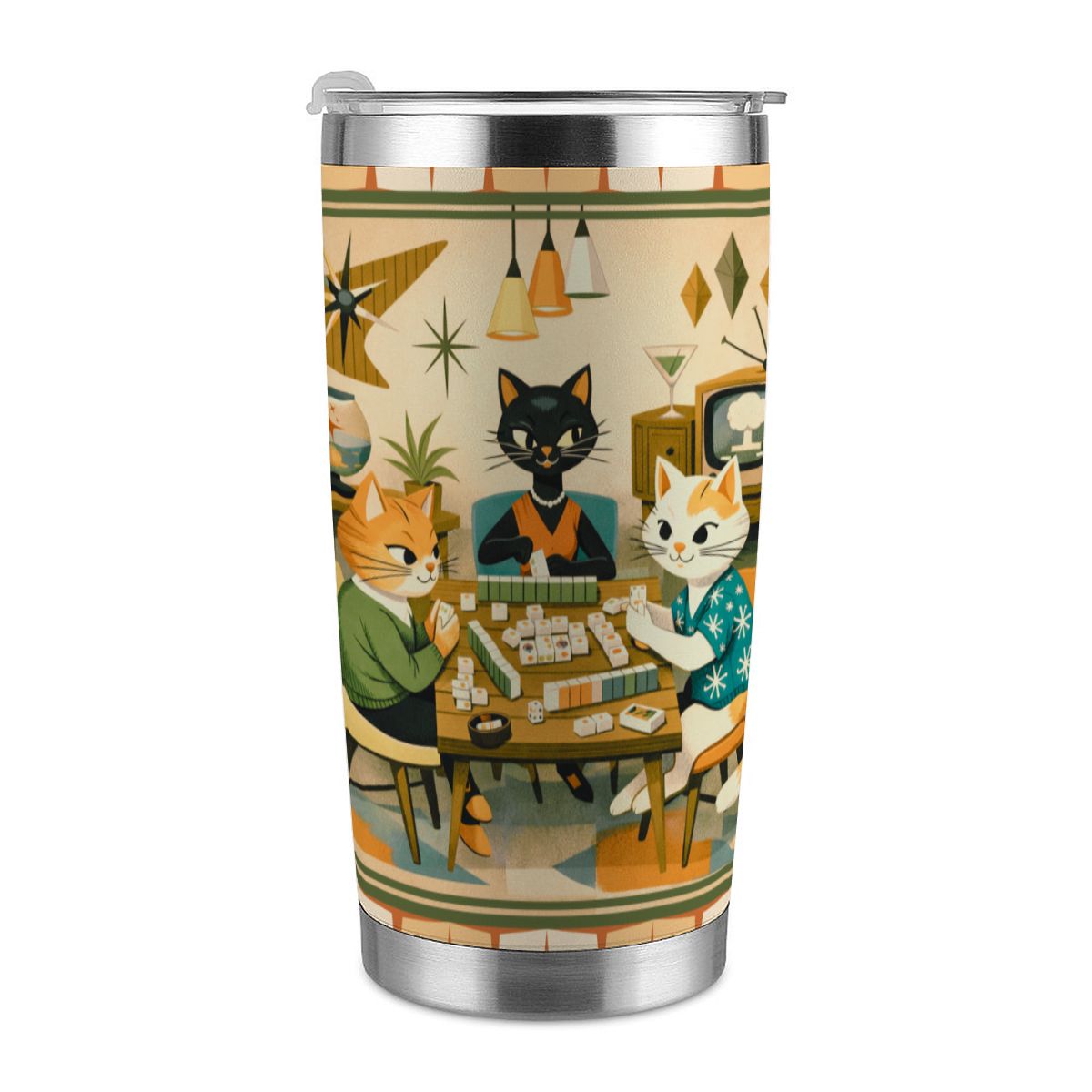 Modcentric Cat Lovers Mahjong 20oz Tumbler with Lid and Straw - Splash of Color Co.