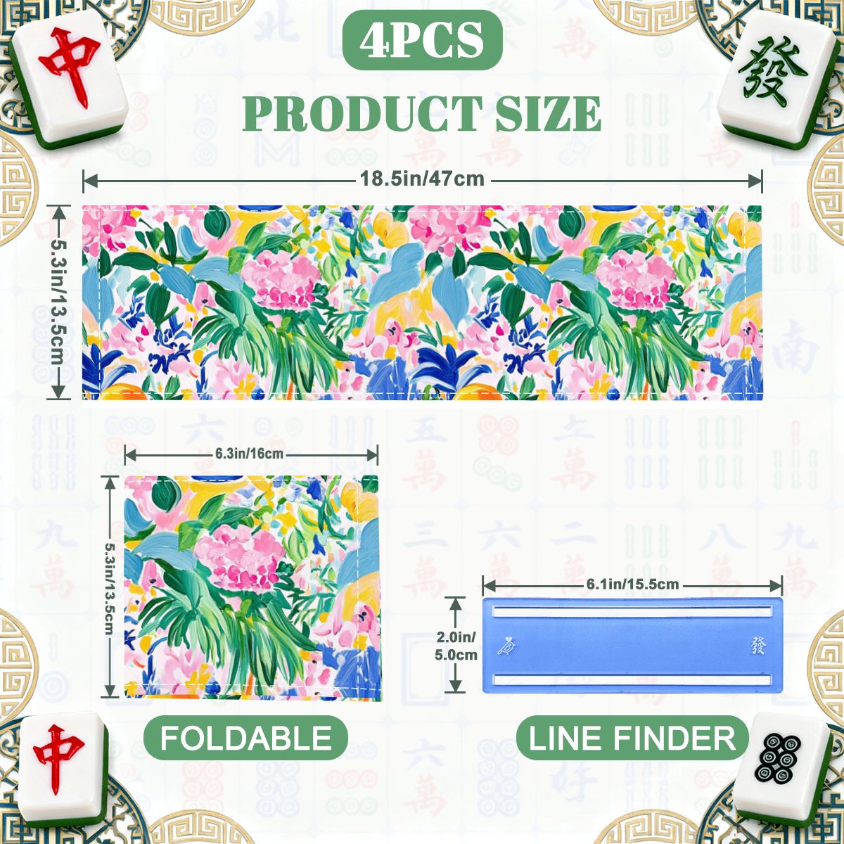 Floral Chinoiserie Designed 4 Mahjong Card Holder with Line Finder - Splash of Color Co.