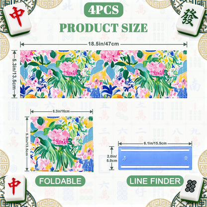 Floral Chinoiserie Designed 4 Mahjong Card Holder with Line Finder - Splash of Color Co.