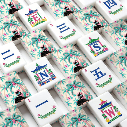 Mahj Meow Tropical Paradise Chinoiserie Mahjong Tiles With Carry Case - Splash Of Mahj And Color Co.
