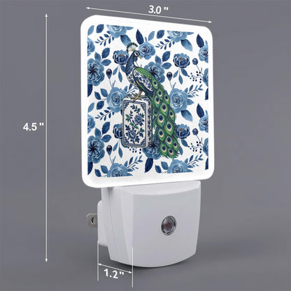 Chinoiserie Peacock Mahjong Lover LED Night Light Set of 2