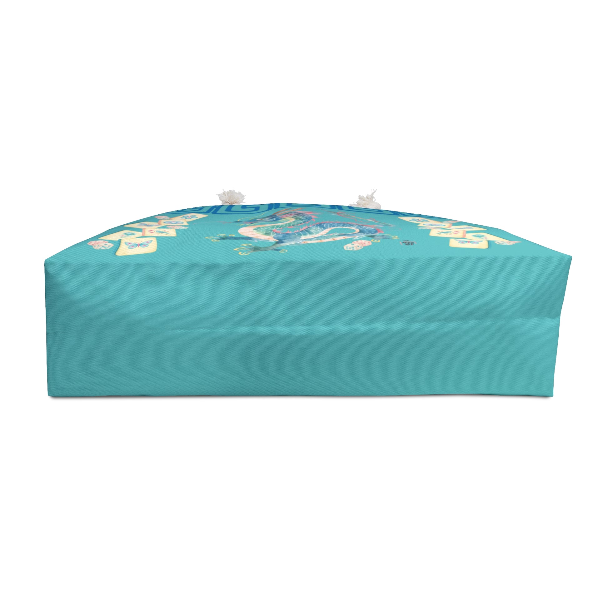 Turquoise Floral Watercolor Dragon Mahjong Tile Bag — Spacious Travel Tote with Asian - Inspired Motif - Splash of Color Co.
