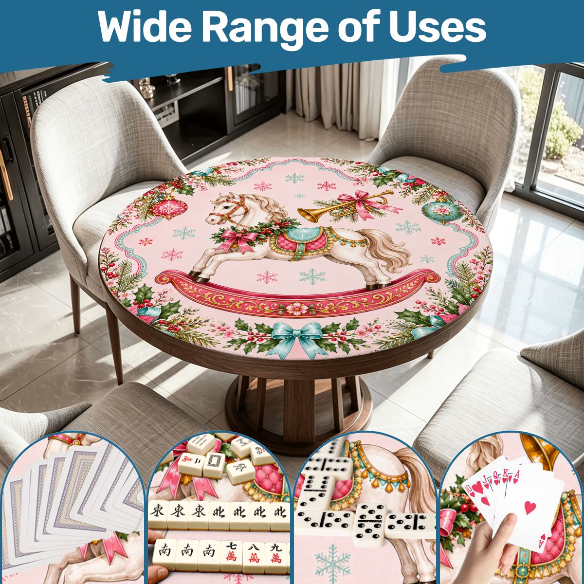 Magical Christmas Rocking Horse Round Mahjong Mat