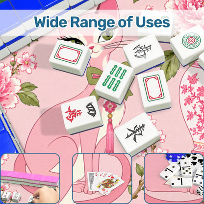 Pink Peony Purr Chinoiserie Round Mahjong Mat