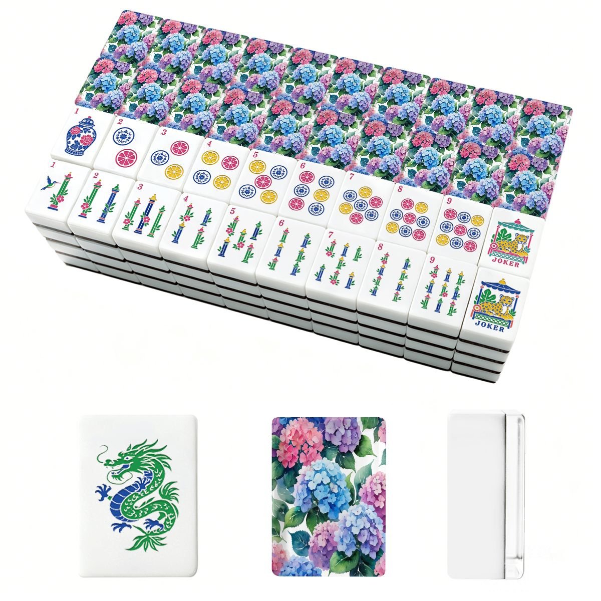 Blooming Hydrangeas Chinoiserie Mahjong Tiles With Carry Case - Splash Of Mahj And Color Co.