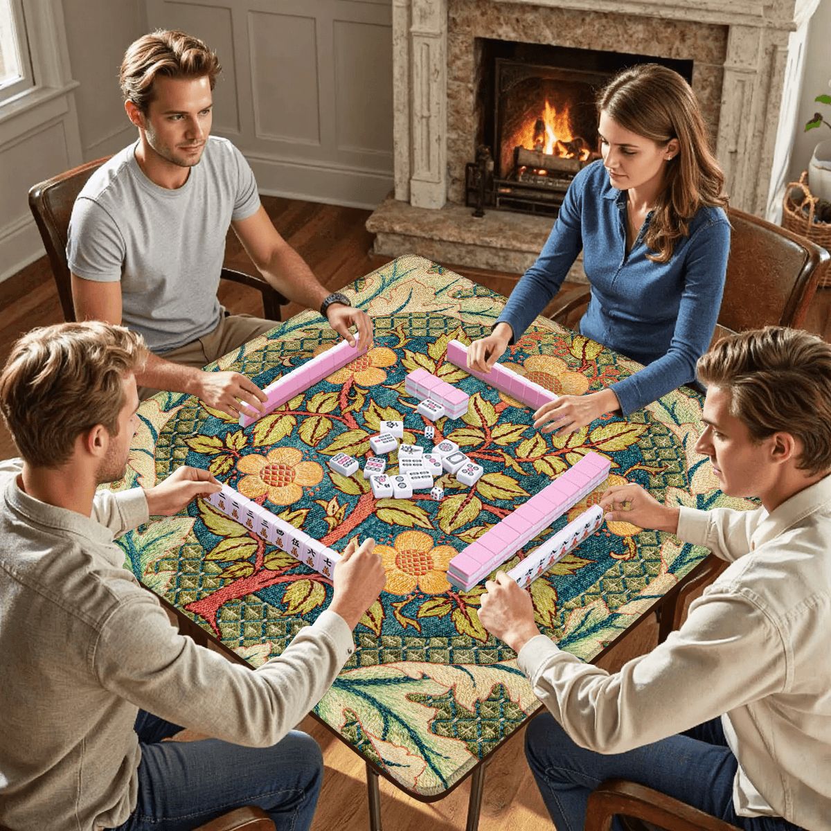 William Morris Inspired Rose Wreath Mahjong Mat