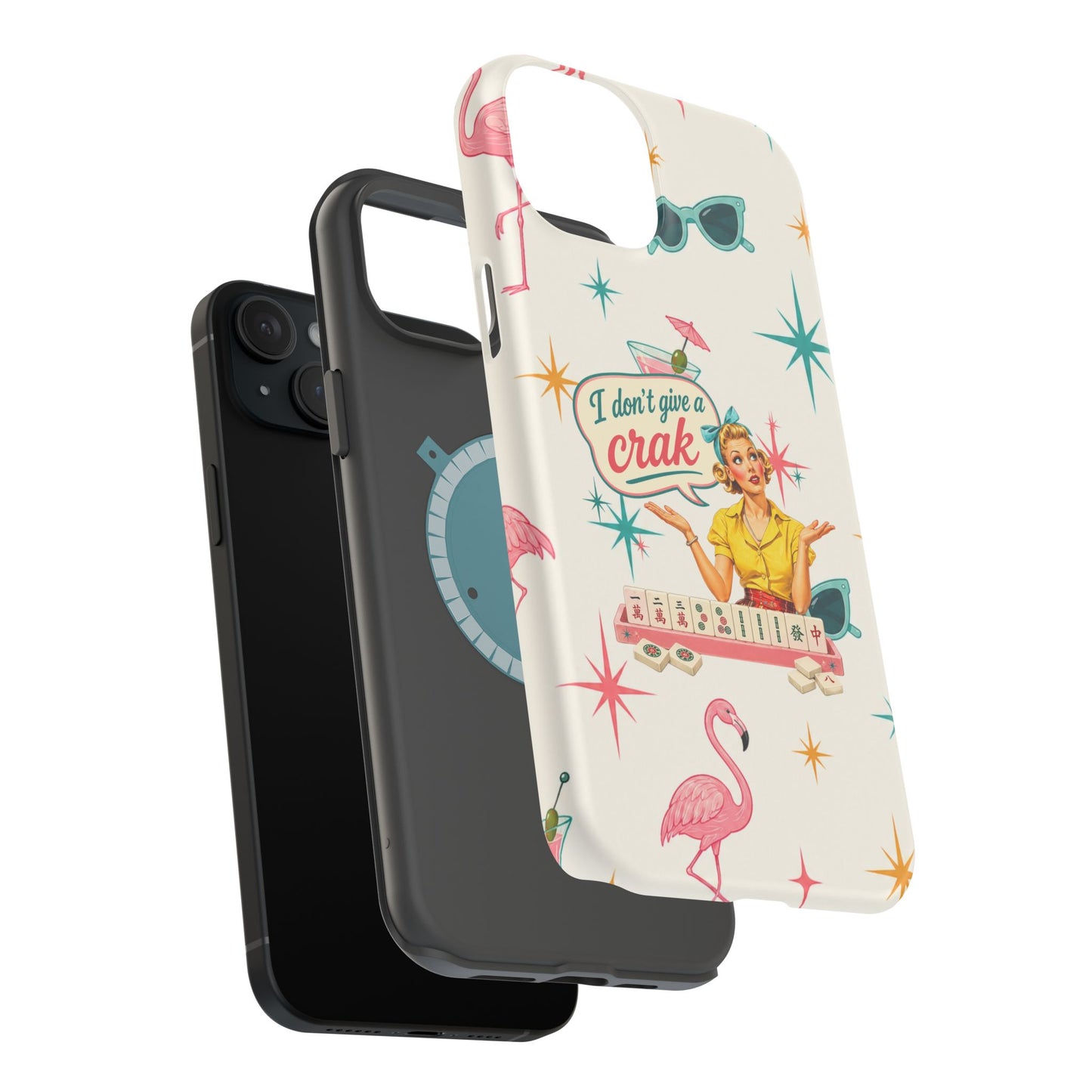 Funny Mahjong Tropical Flamingo Phone Case — “I Don’t Give a Crak” Magnetic Impact-Resistant Case