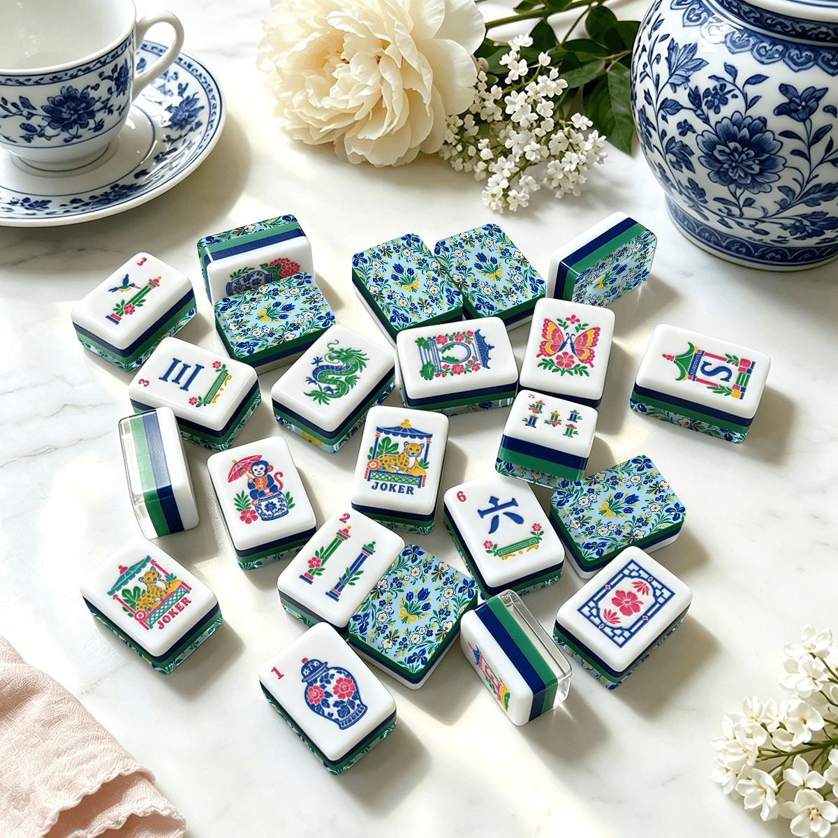 Garden Bell Chinoiserie Chic American Mahjong Tiles And Carry Case