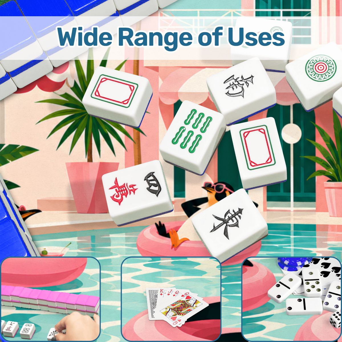 Penguins Poolside At The Palm Round Mahjong Mat - Splash Of Mahj And Color Co.