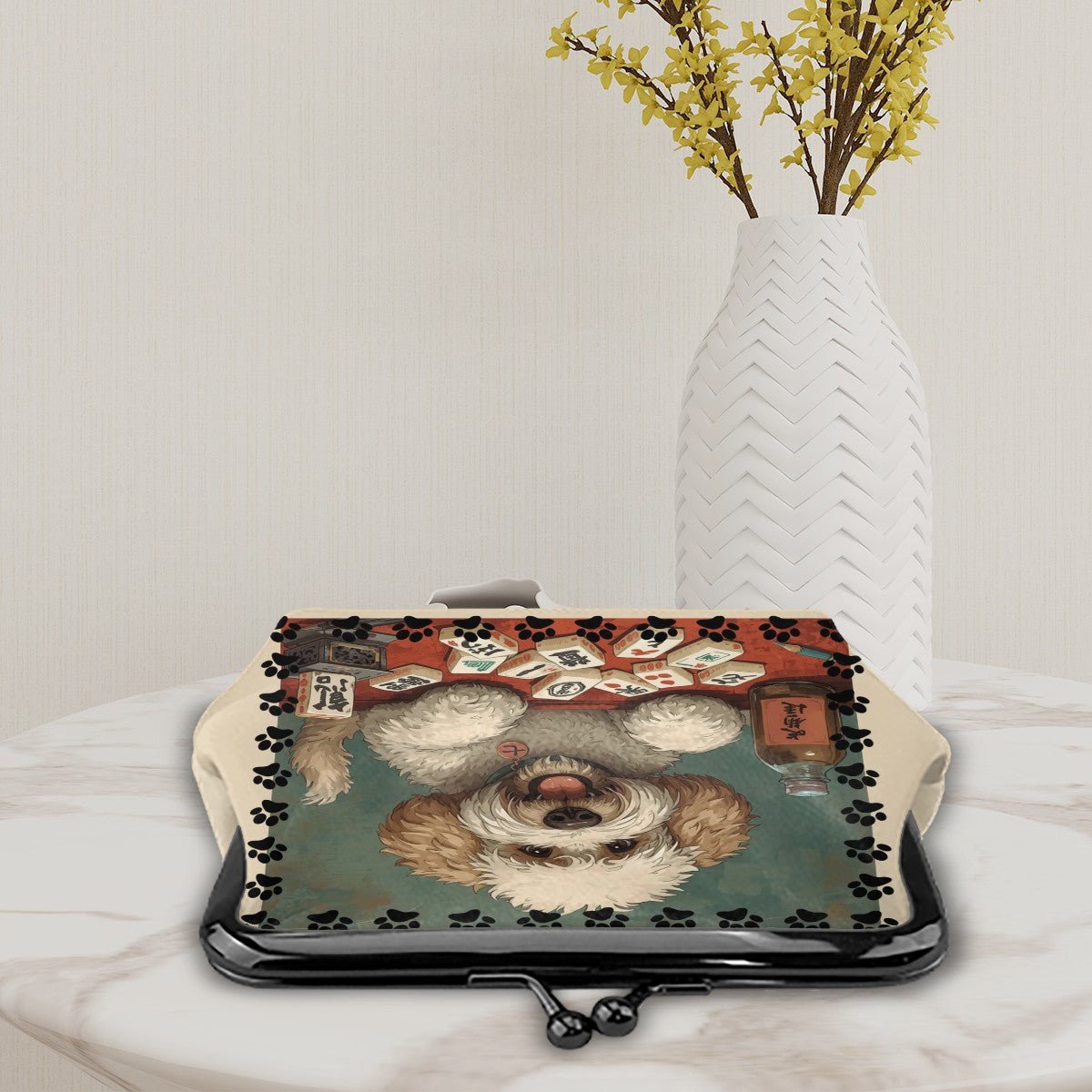 Mahjong Doodle Dog Women's Leather Kiss Lock Coin Purse - Splash of Color Co.