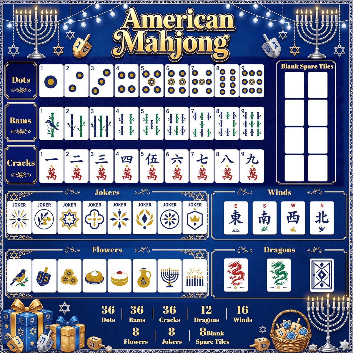 Mazel & Mitzvah Heritage Hanukkah Mahjong Tiles And Carry Case