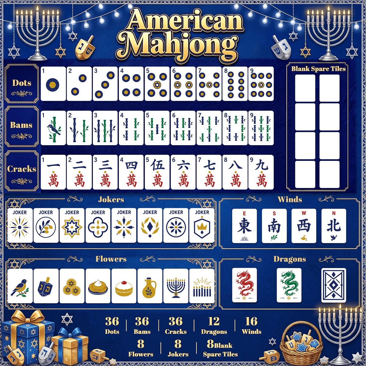 The Gilded Hamsa Heritage Hanukkah Mahjong Tiles And Carry Case