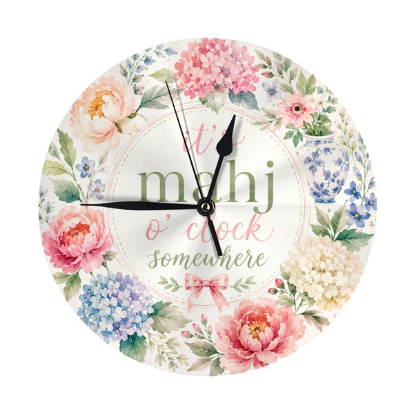 It's Mahj O'Clock Somewhere Preppy Floral PVC Wall Clock With Stand