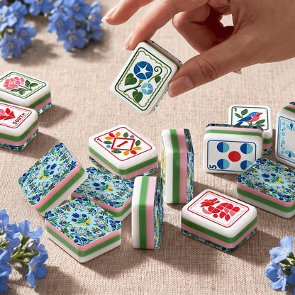 Garden Bell Scandinavian Modern Folk American Mahjong Tiles  4 Layer And Carry Case