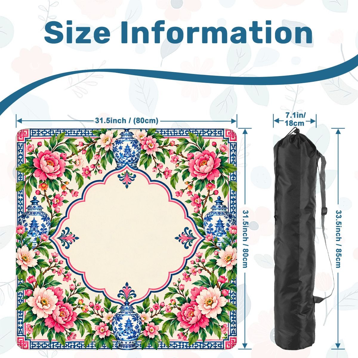 Garden Party Chinoiserie Blue Pink Mahjong Mat