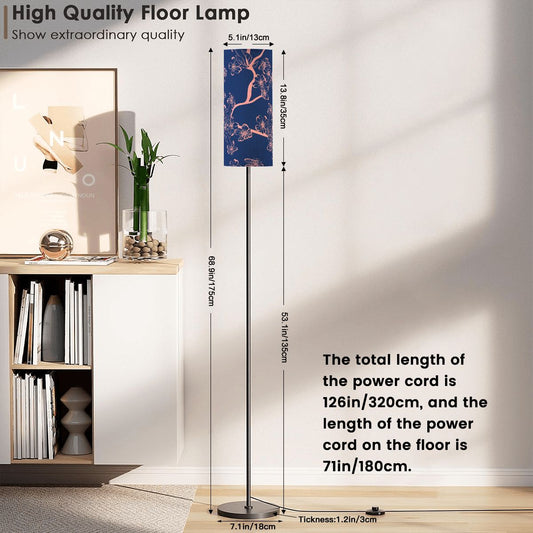 Floral Royal Blue Pink Asian Zen Reading Nook Floor Lamp Modern Standing Lamp