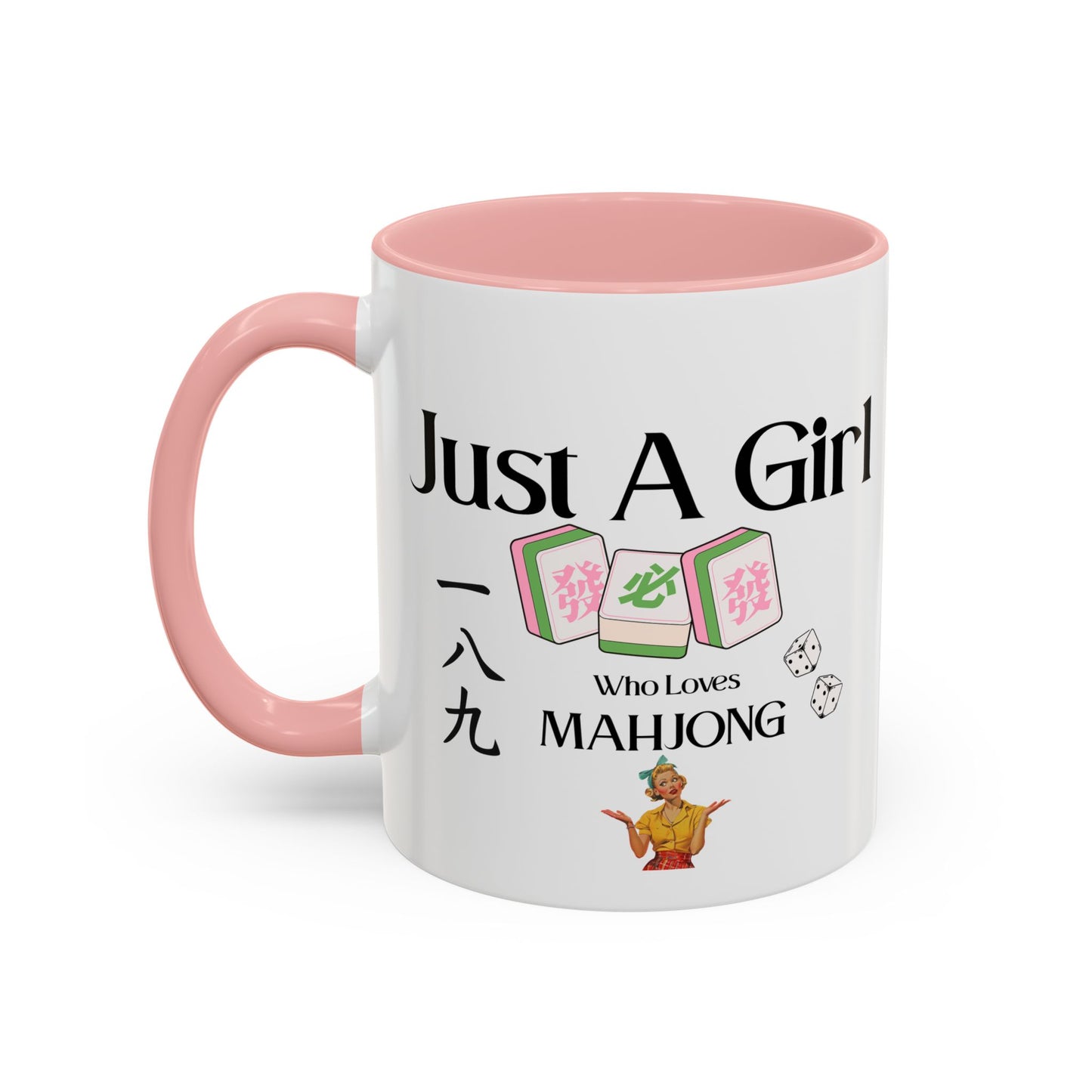 Mahjong Mug - "Just A Girl Who Loves Mahjong" Accent Coffee Mug - Splash of Color Co.
