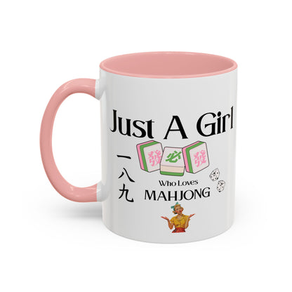 Mahjong Mug - "Just A Girl Who Loves Mahjong" Accent Coffee Mug - Splash of Color Co.