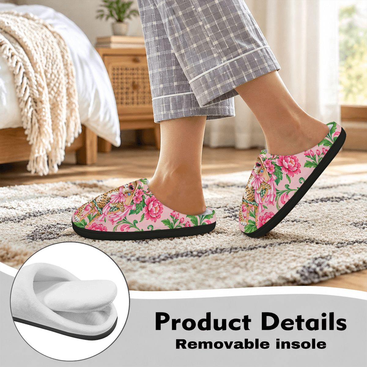 Diva Leopard Chinoiserie Plush House Slippers
