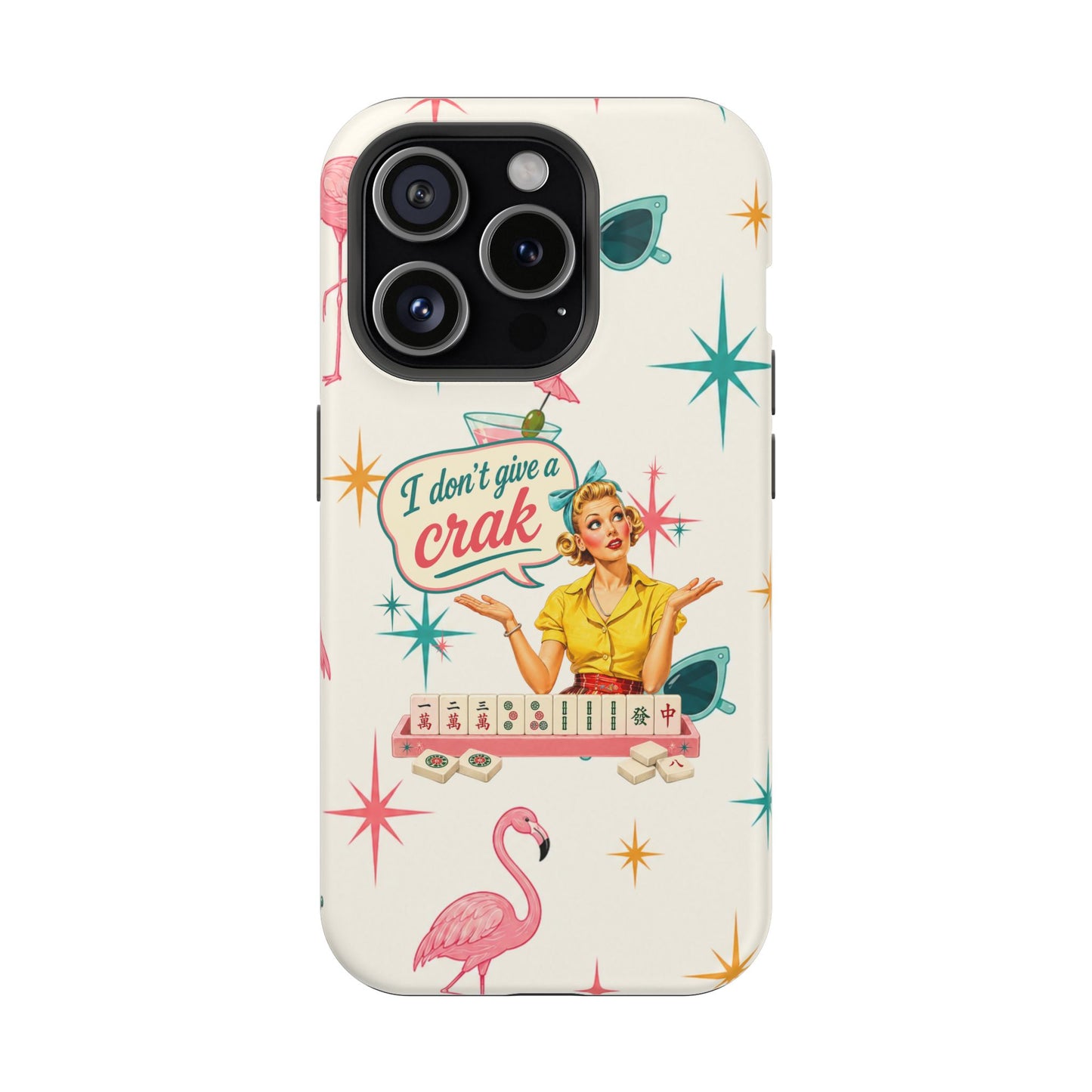Funny Mahjong Tropical Flamingo Phone Case — “I Don’t Give a Crak” Magnetic Impact-Resistant Case