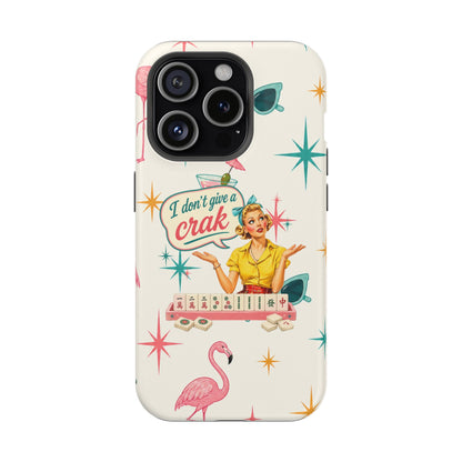 Funny Mahjong Tropical Flamingo Phone Case — “I Don’t Give a Crak” Magnetic Impact-Resistant Case