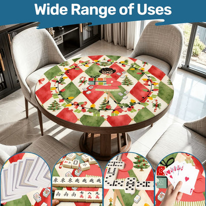 Harlequin Christmas Nostalgic Watercolor Green Burnish Red Round Mahjong Mat
