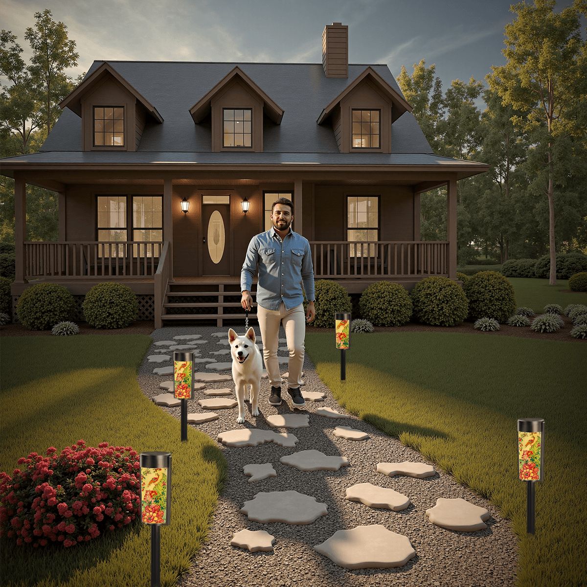 Asian Garden Tobacco Leaf Chinoiserie Outdoor Solar Lights - Splash of Color Co.