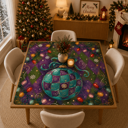 Merry Modernist Purple Green Whimsical Christmas Mahjong Mat