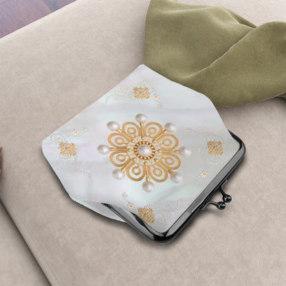 Mother Of Pearl Vintage Brooch Women's Leather Kiss Lock Coin Purse