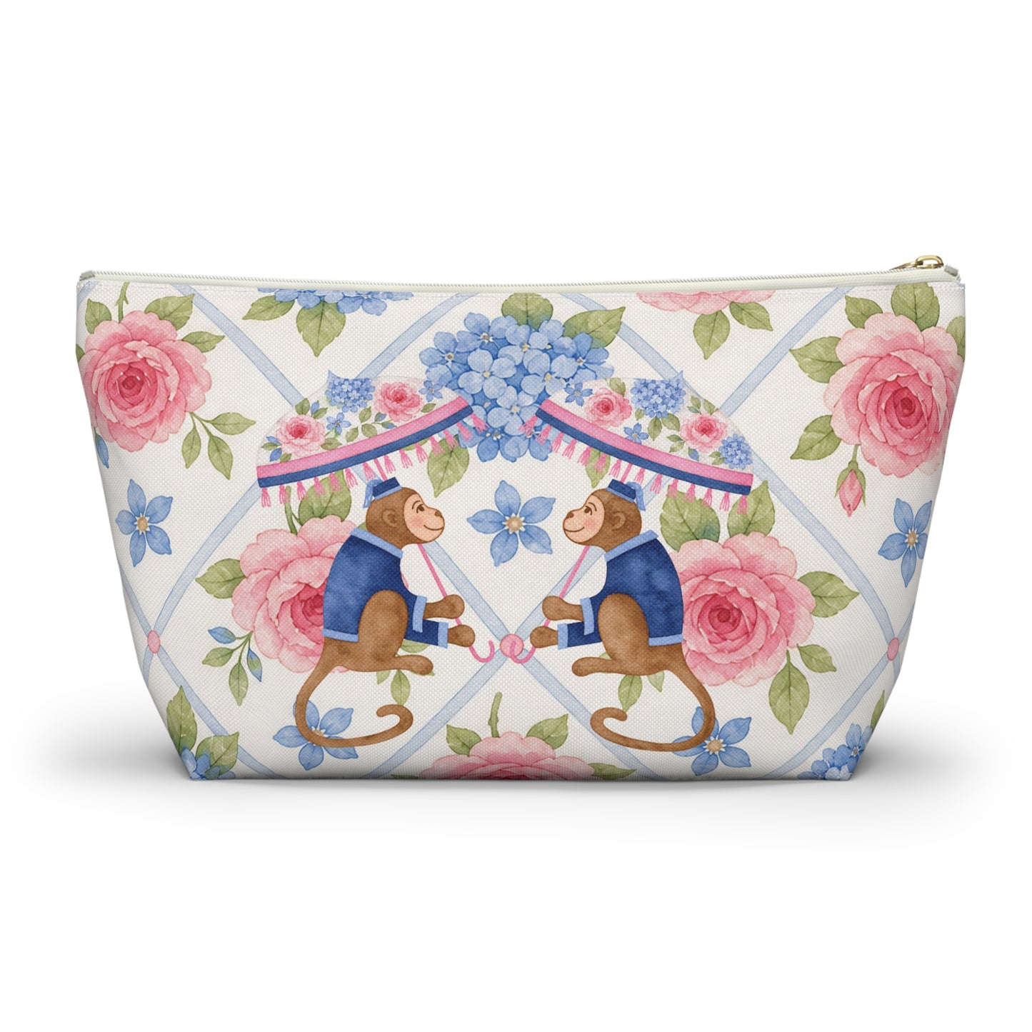 Floral Monkey Hydrangea Roses Vintage Charm Mahjong Tile Accessory Pouch w T - bottom - Splash of Color Co.