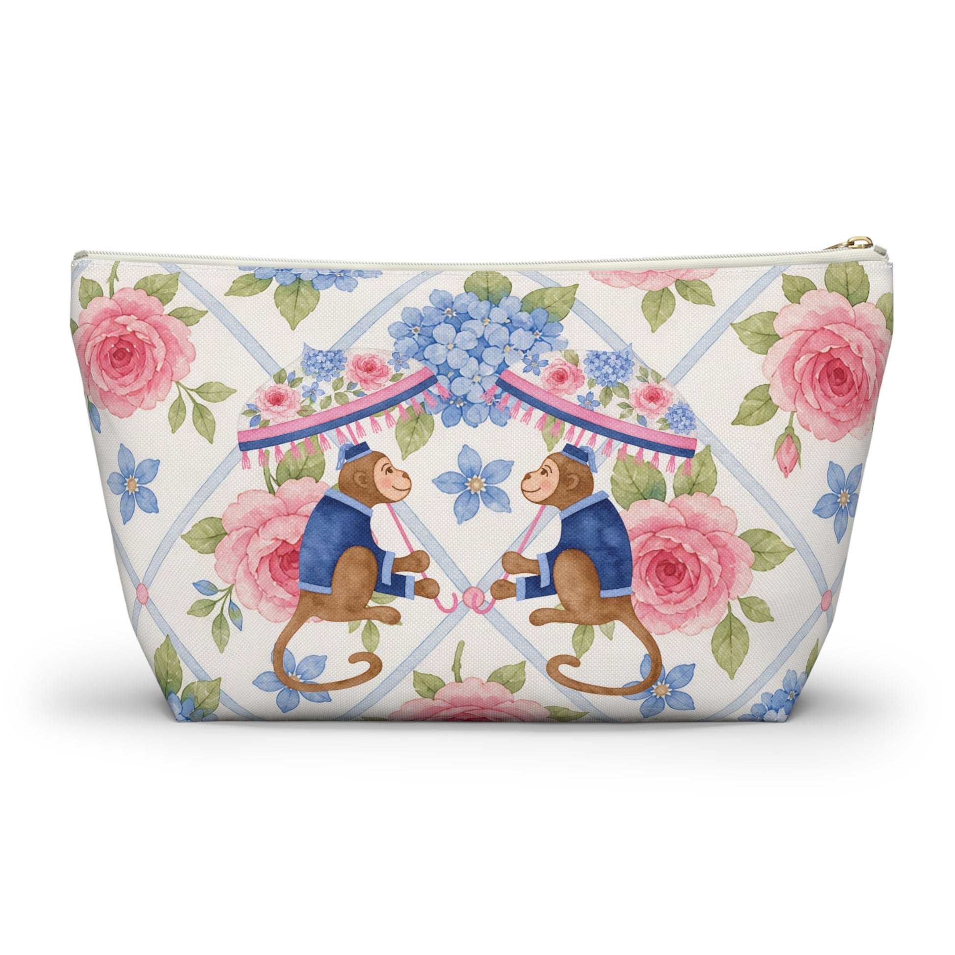 Floral Monkey Hydrangea Roses Vintage Charm Mahjong Tile Accessory Pouch w T - bottom - Splash of Color Co.