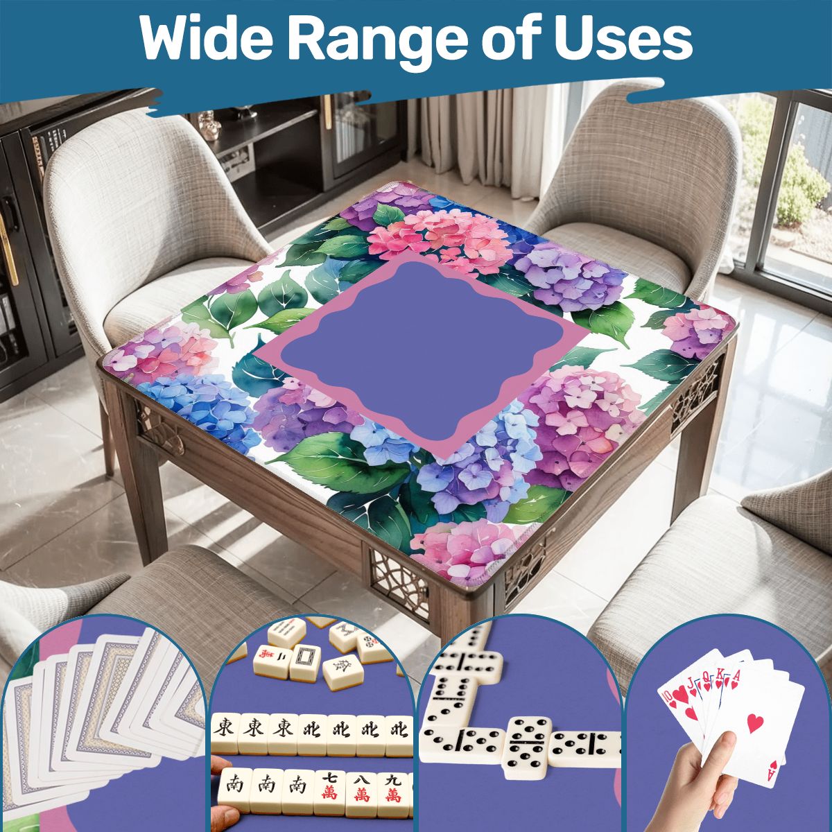 Watercolor Hydrangea Blooms In Purple Pink Pastel Mahjong Mat - Splash of Color Co.