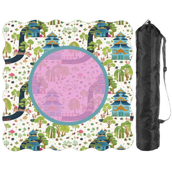 Mahjong Mat Chinoiserie Pagoda Asian Garden Scalloped - Splash of Color Co.