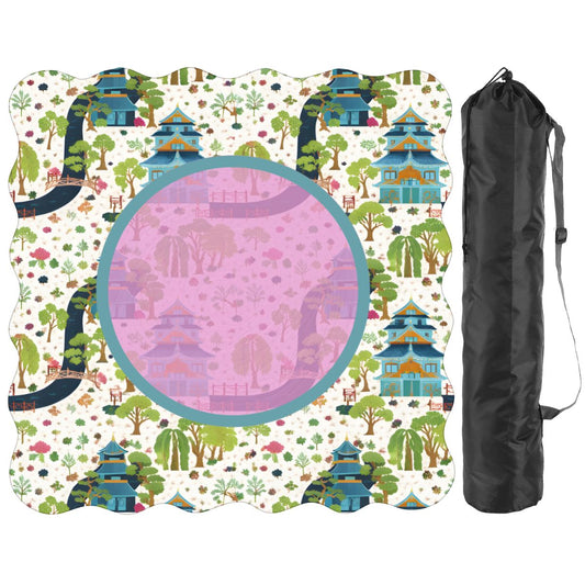 Mahjong Mat Chinoiserie Pagoda Asian Garden Scalloped - Splash of Color Co.
