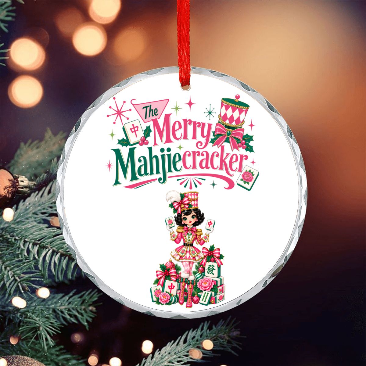 The Merry Mahjiecracker Mahjong Lover Christmas Glass Ornament