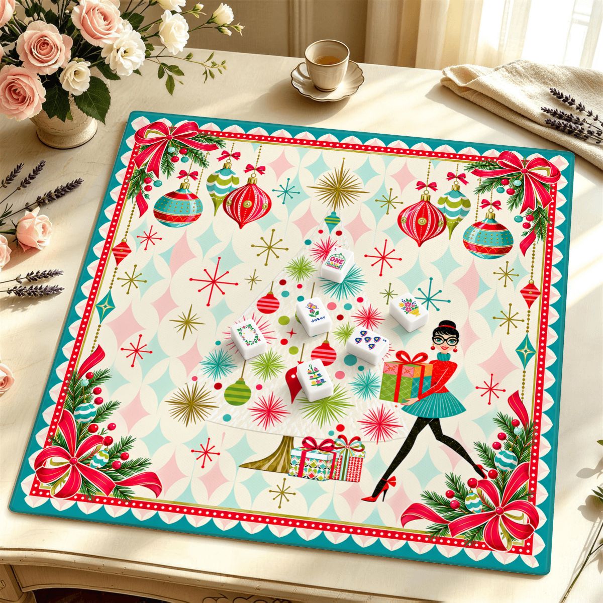 You've Got Mahj Mail Whimsical Nostalgic Mahjong Mat Sleek Surface - Splash Of Mahj And Color Co.