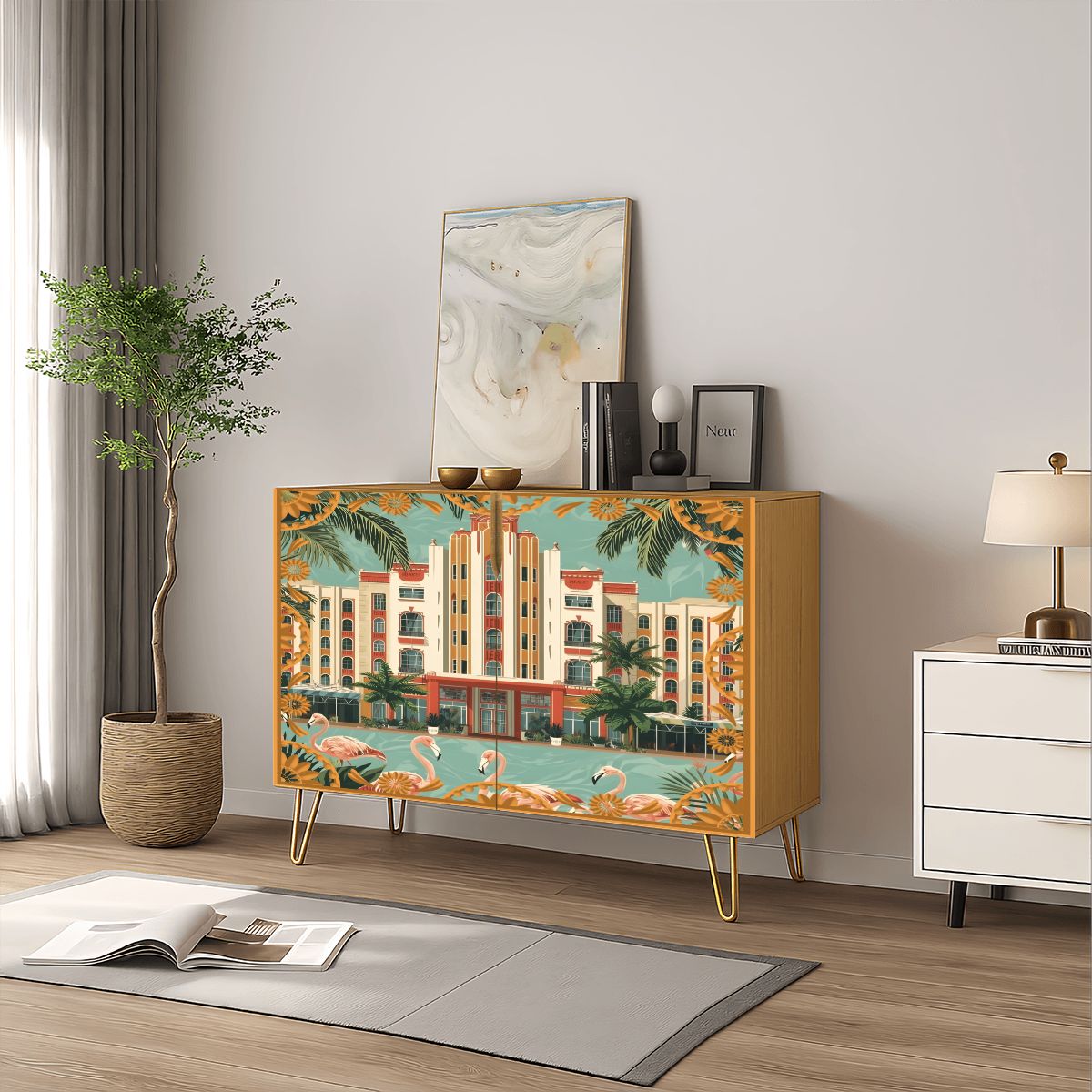 Art Deco Old World Florida Modern Wooden Storage Cabinet - Splash of Color Co.