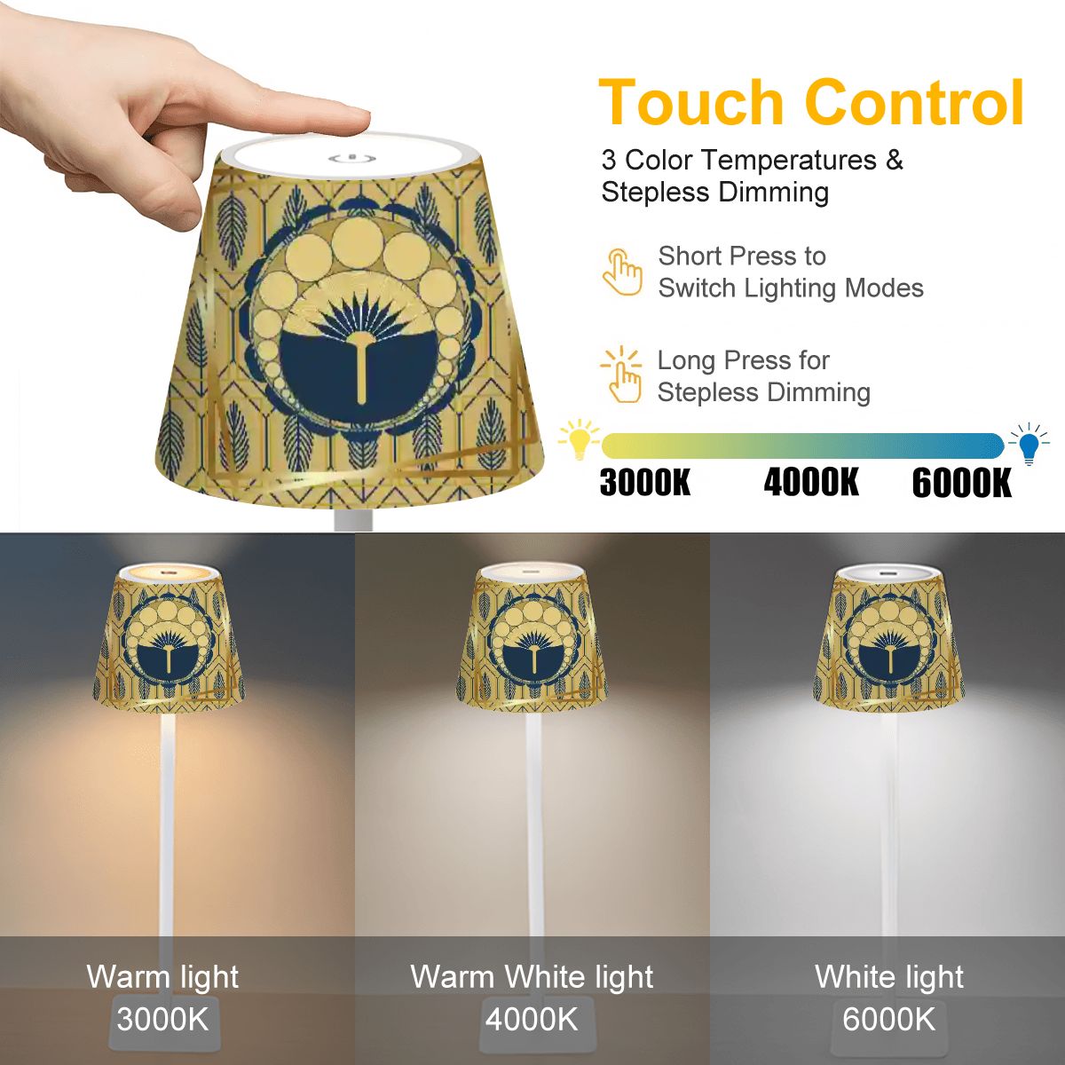 Gold Gilded Art Deco Mahjong Play LED Cordless Table Lamp - Splash of Color Co.