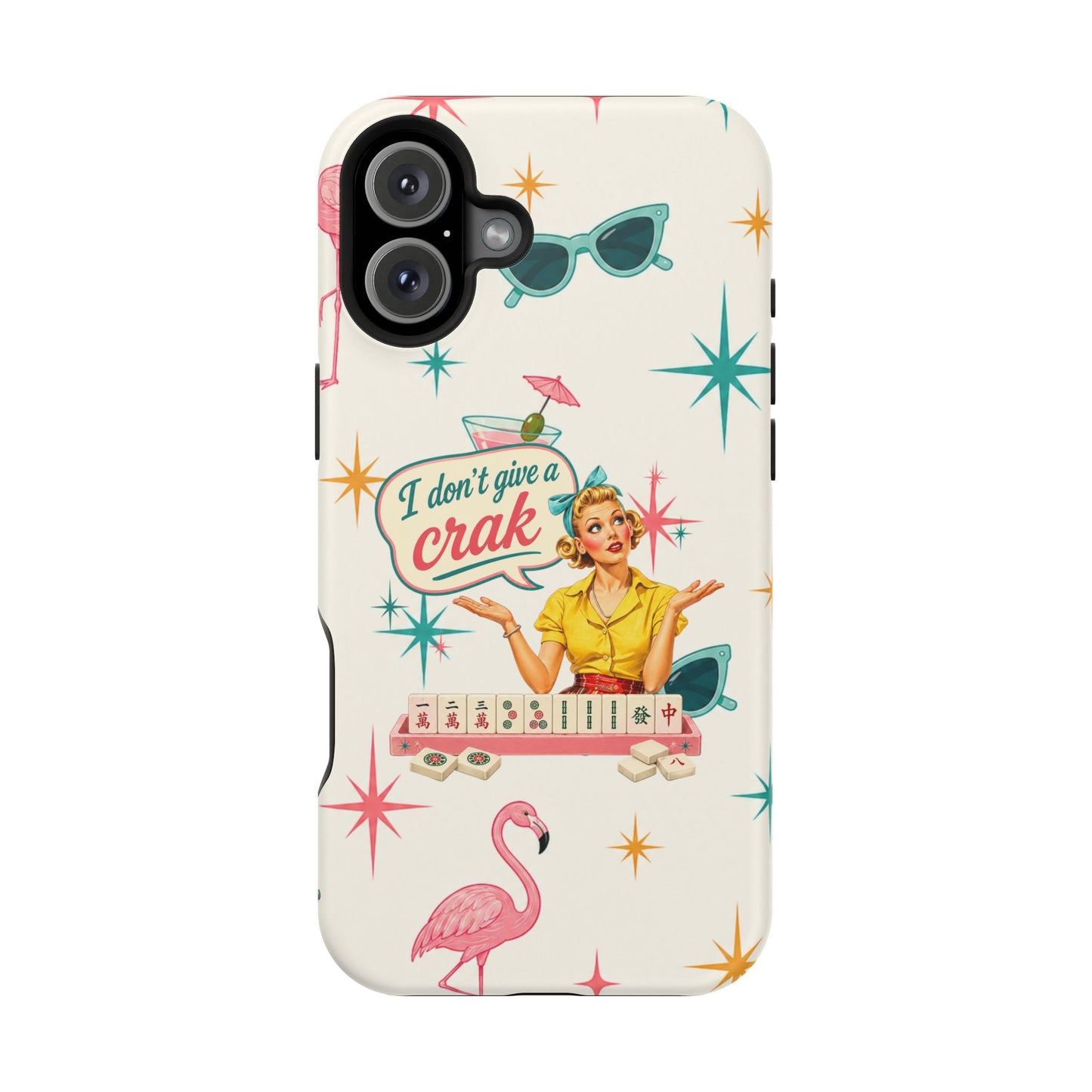 Funny Mahjong Tropical Flamingo Phone Case — “I Don’t Give a Crak” Magnetic Impact-Resistant Case