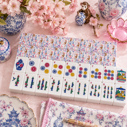Monkey Elves Chinoiserie Pastel American Mahjong Tiles And Carry Case - Splash Of Mahj And Color Co.