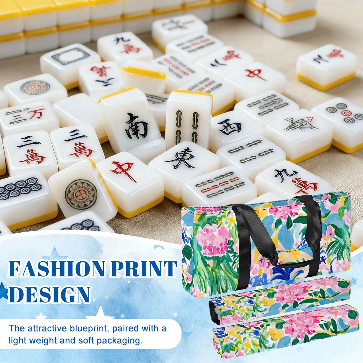 Preppy Watercolor Chinoiserie Designed Mahjong Bag Set - Splash of Color Co.