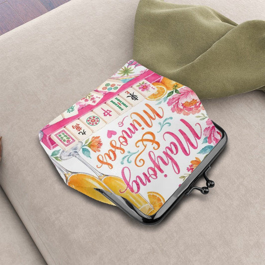 Mahjong And Mimosas Women's Leather Kiss Lock Coin Purse - Splash Of Mahj And Color Co.