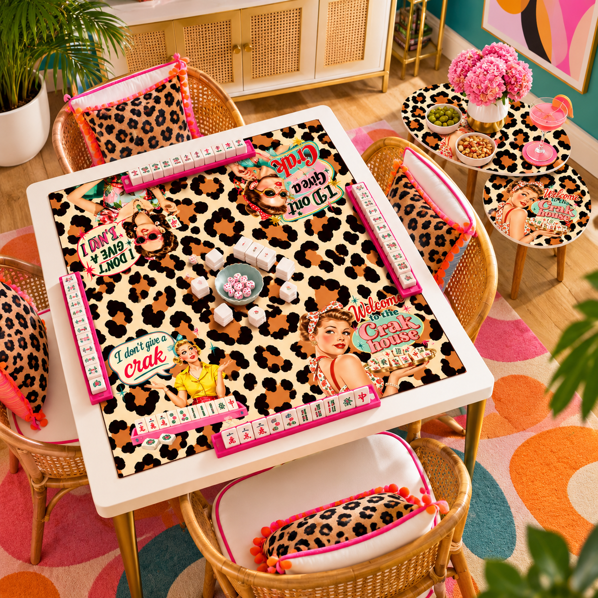 Humorous Mahjong Leopard Print Mahjong Mat Sleek Surface - Splash Of Mahj And Color Co.