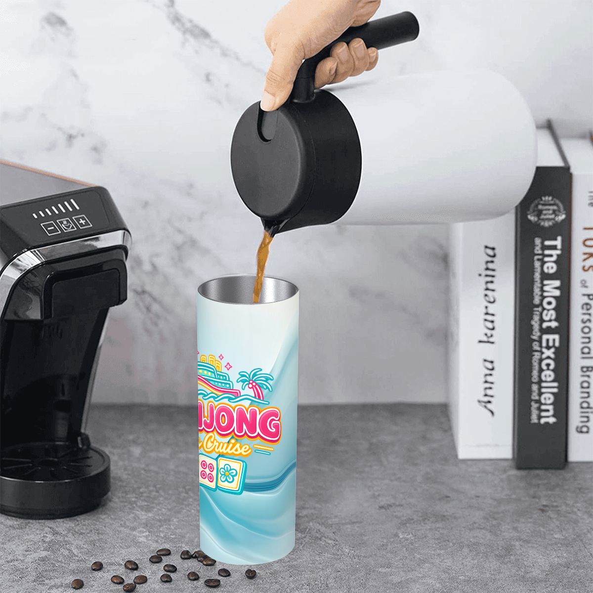 Mahjong Girls Cruise, 20oz Straight Stainless Steel Tumbler with Straw - Splash of Color Co.