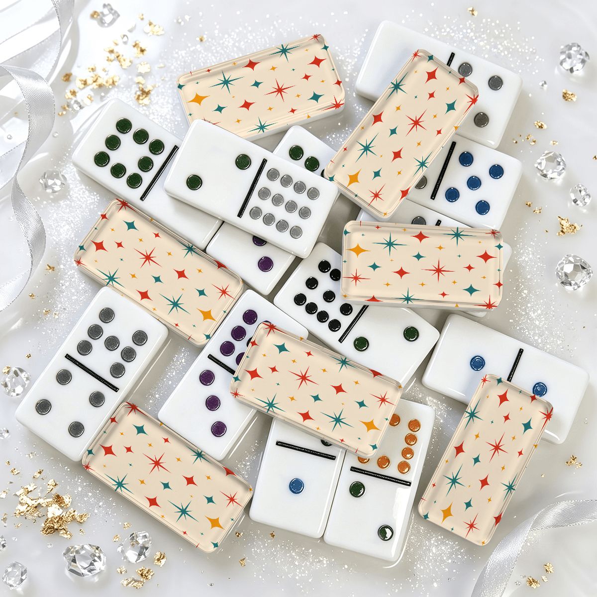 Mod Centric Starburst Double 12 Mexican Train Dominoes Set - Splash Of Mahj And Color Co.